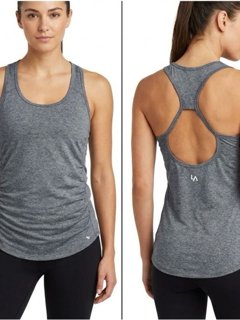 ADANOLA Athletic Heathered Grey Open Back Keyhole Racerback Workout Tank Top Med